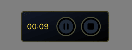 Floating recording toolbar showing timer, pause and stop